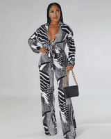 Sexy Printed Nightclub Lace-Up Two-Piece Pants Set