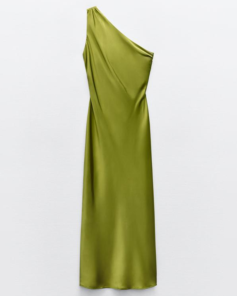 SATIN EFFECT ASYMMETRIC DRESS