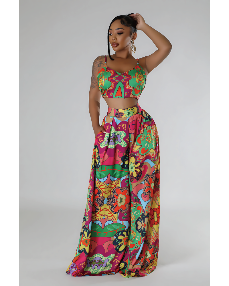 Colorful Palazzo Pants Set W/Blouse