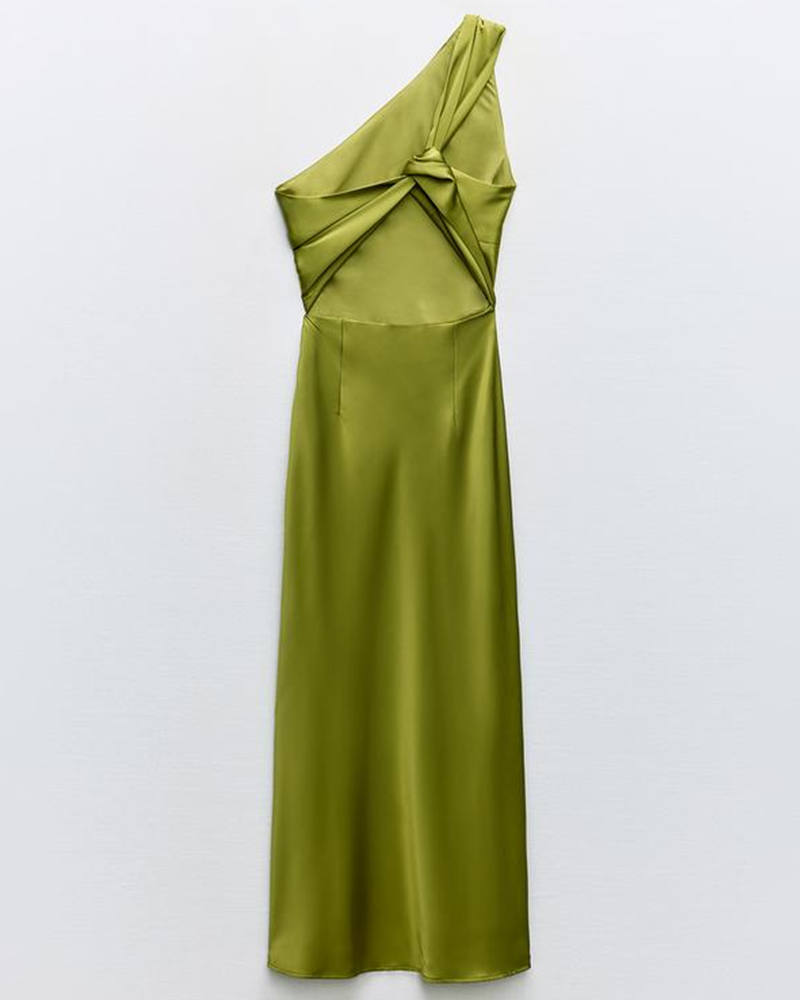 SATIN EFFECT ASYMMETRIC DRESS