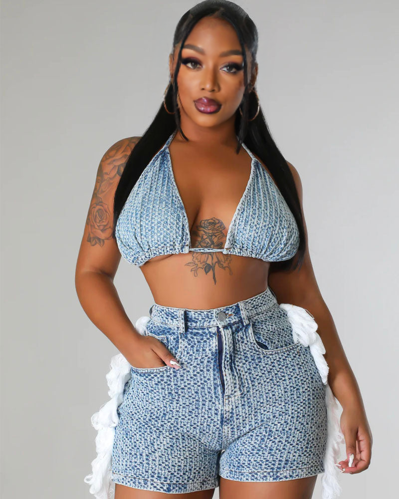 3pc Lovenia Denim Short Set