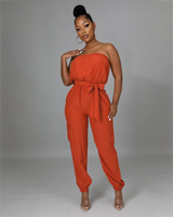 Pocket Design Belted Bandeau Jumpsuit