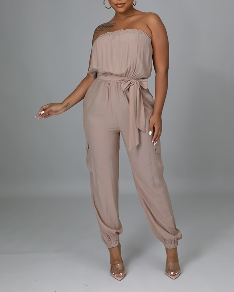 Pocket Design Belted Bandeau Jumpsuit