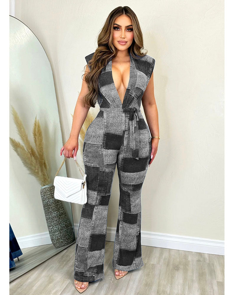 Bell Of Denim Print Jumpsuit