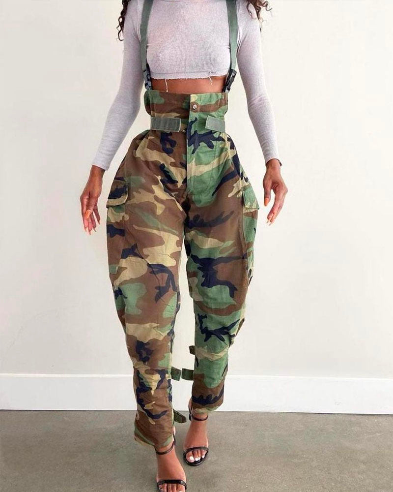 Cargo Camo High Waist Overall