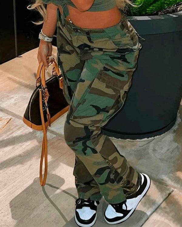 High Waisted Camouflage Cargo Pants