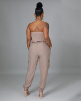 Pocket Design Belted Bandeau Jumpsuit