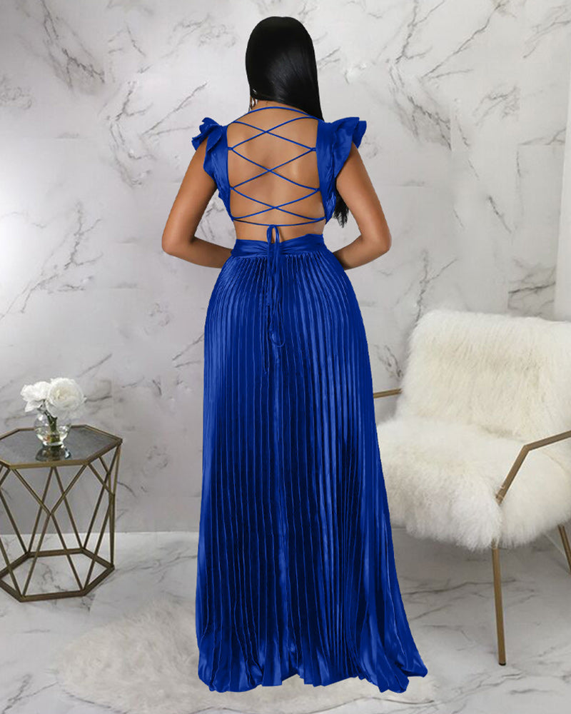 Sexy Backless Pleated Maxi Dress