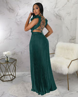 Sexy Backless Pleated Maxi Dress