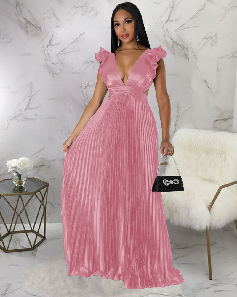 Sexy Backless Pleated Maxi Dress