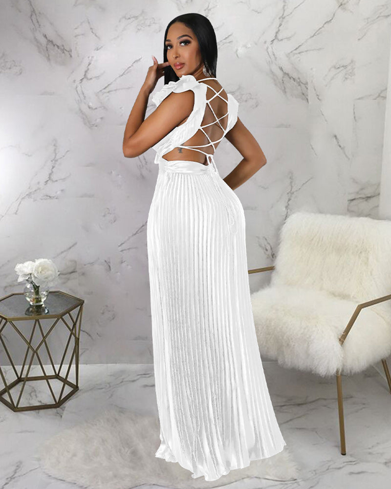 Sexy Backless Pleated Maxi Dress