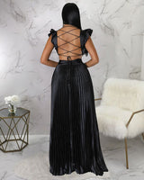 Sexy Backless Pleated Maxi Dress