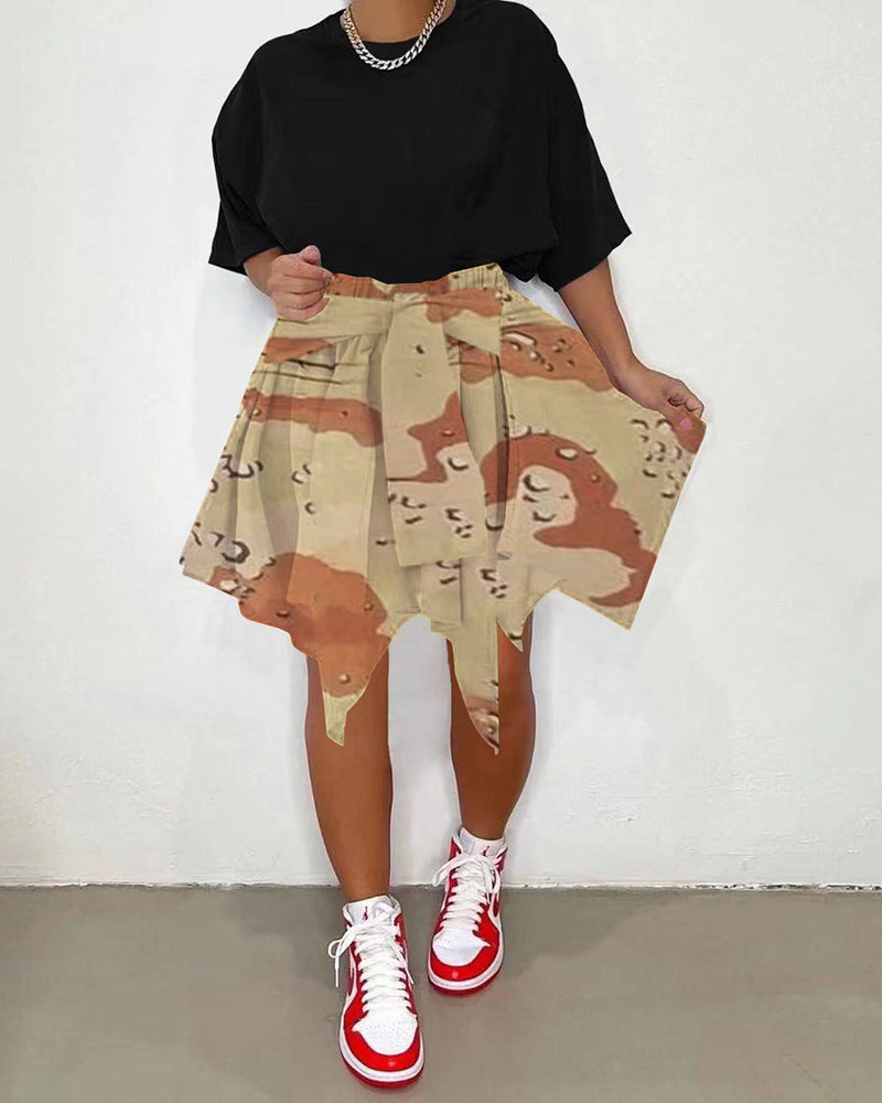 High waist camouflage print skirt