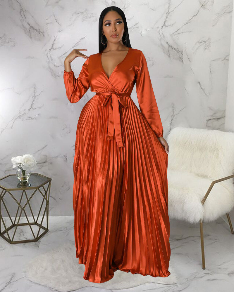 SATIN PLEATED MAXI DRESS