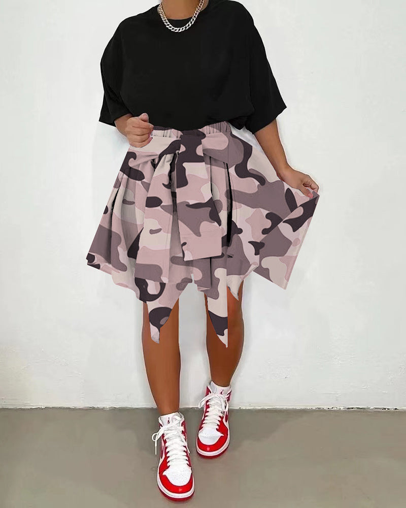 High waist camouflage print skirt