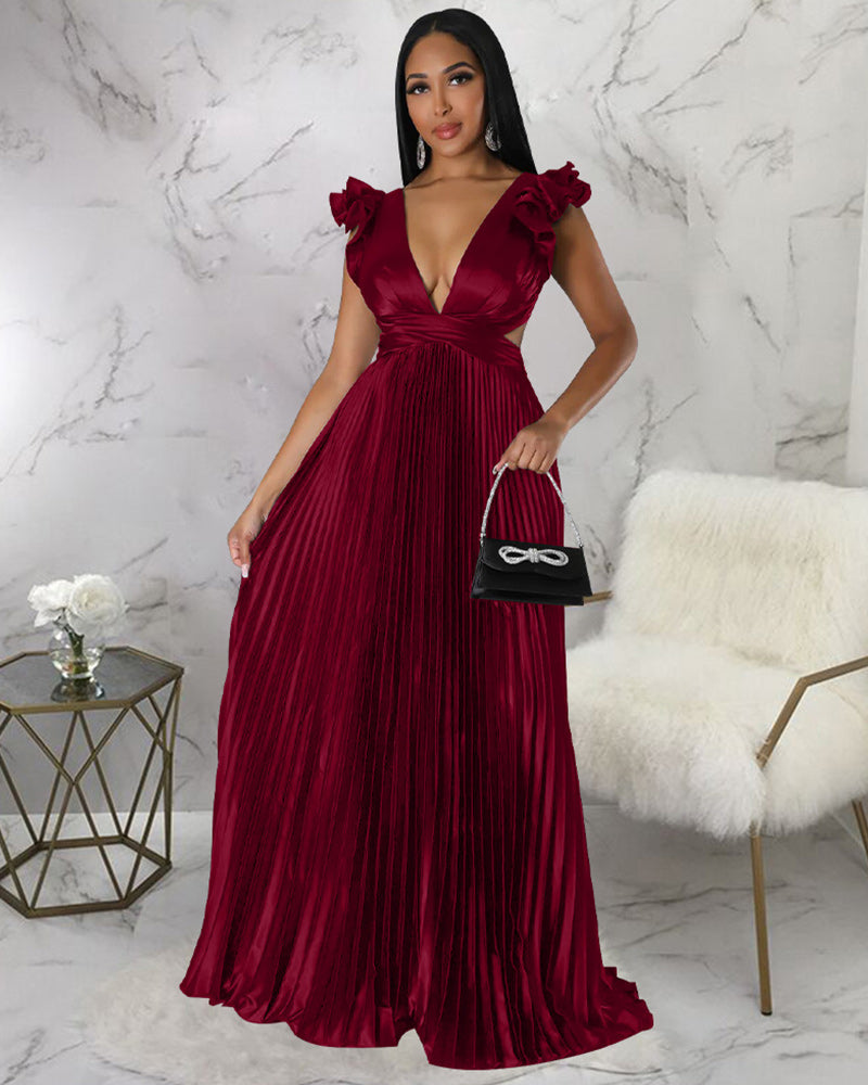 Sexy Backless Pleated Maxi Dress