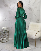 SATIN PLEATED MAXI DRESS