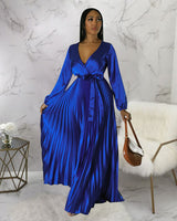 SATIN PLEATED MAXI DRESS