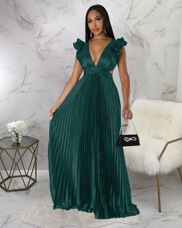 Sexy Backless Pleated Maxi Dress