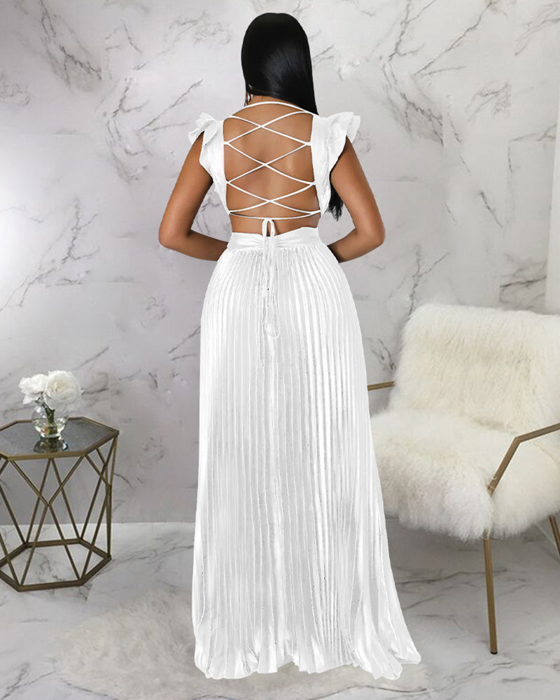 Sexy Backless Pleated Maxi Dress