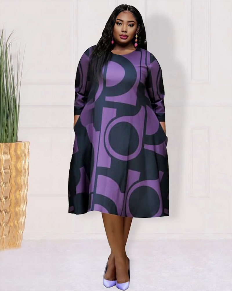 PLUS SIZE A-LINE PRINT DRESS