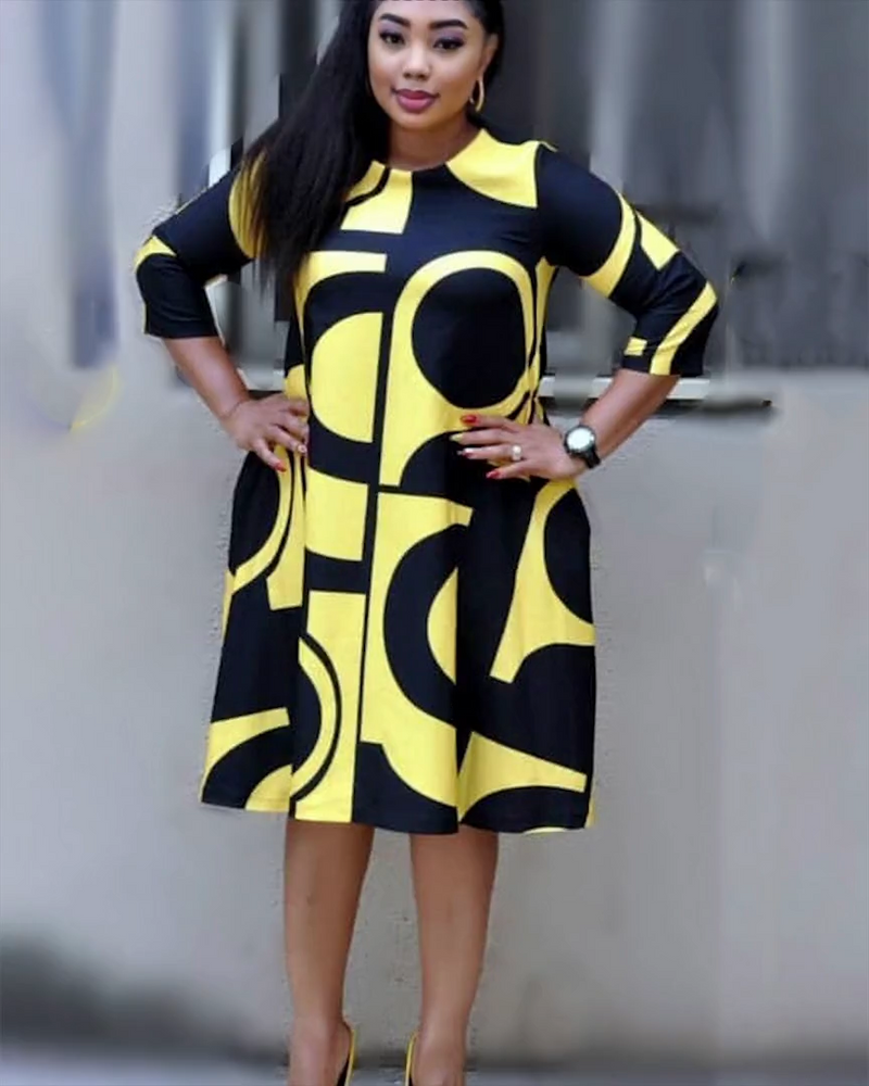 PLUS SIZE A-LINE PRINT DRESS